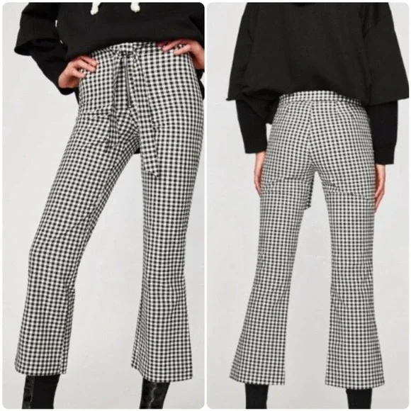 GINGHAM MINI FLARE PANTS - Black / White | ZARA United States 